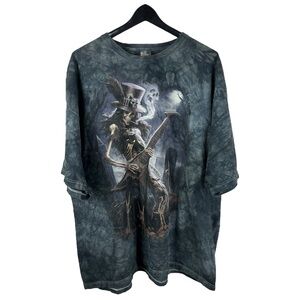 Vintage Y2K Skeleton Playing Guitar Tie Dye Grunge Punk Shirt Size 3XL